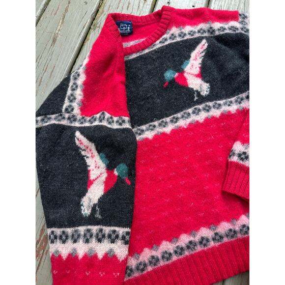 vintage WOOLRICH mallard ducks red sweater sz s wool hunting equestrian knit - Picture 13 of 16